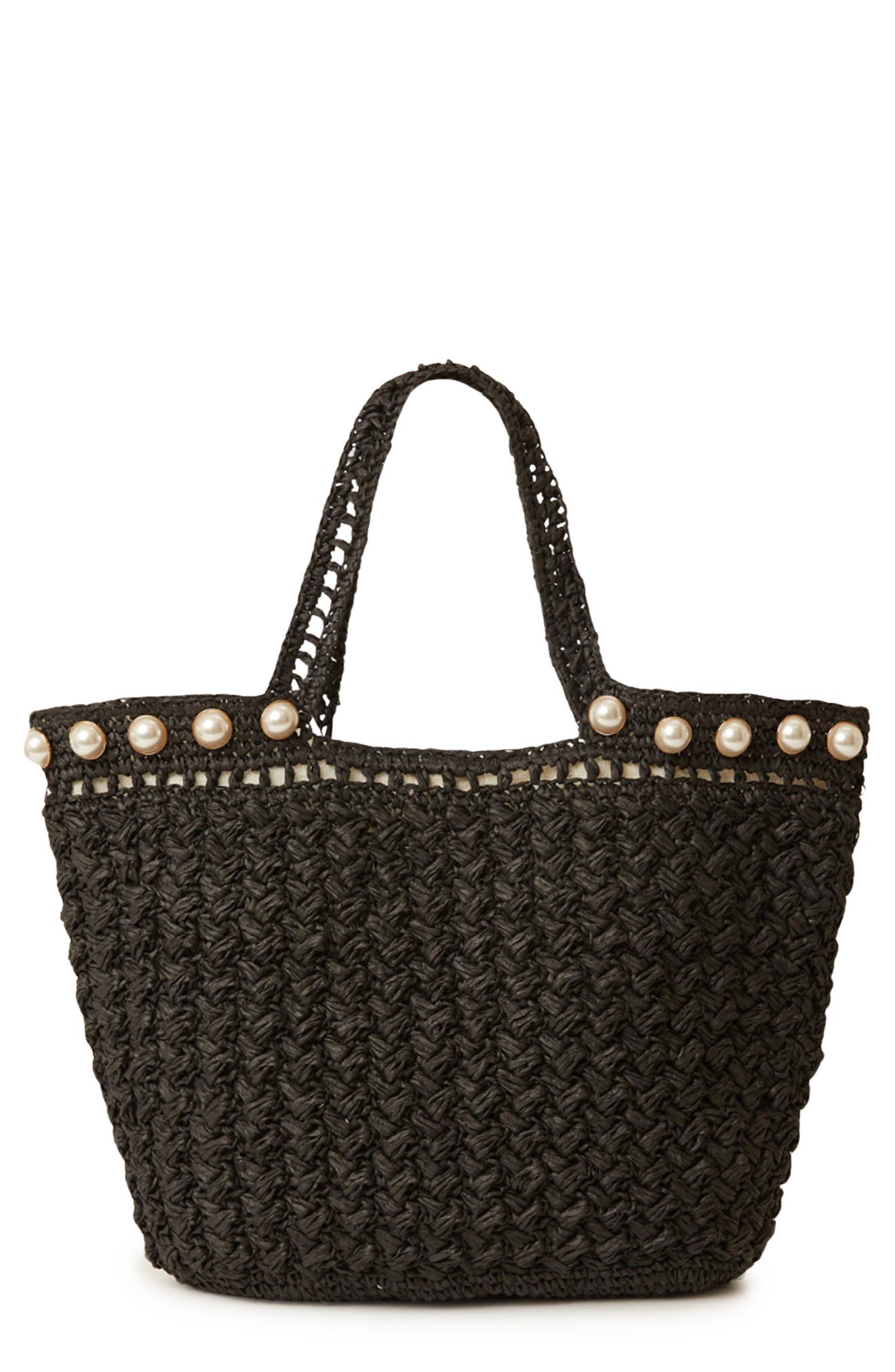 BTB Los Angeles Kellie Faux Pearl Trim Tote Bag, Main, color, 