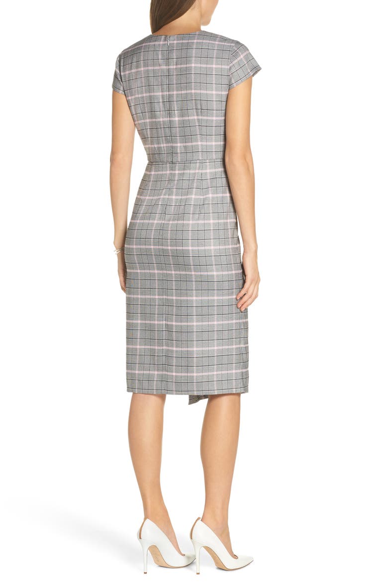 Wrapped Plaid Sheath Dress, Alternate, color, PINK BLACK PLAID