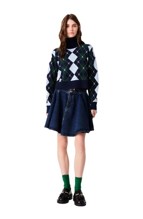 Argyle sweater with rhinestones