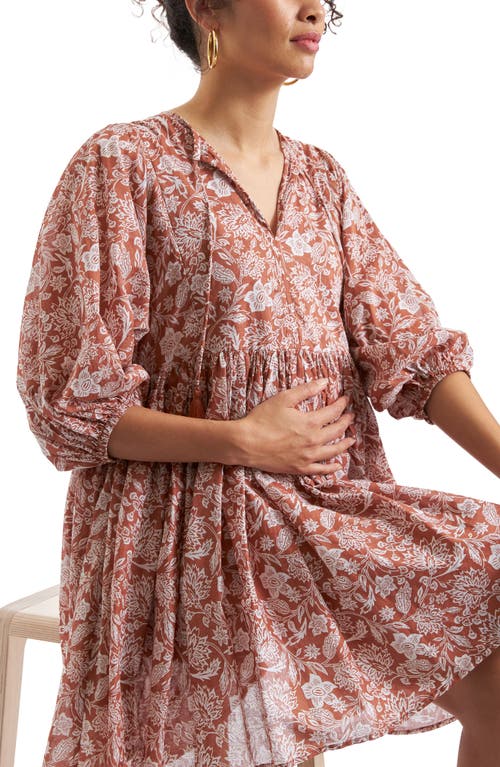 Shop Ripe Maternity Cali Long Sleeve Cotton Maternity/nursing Dress In Amber White