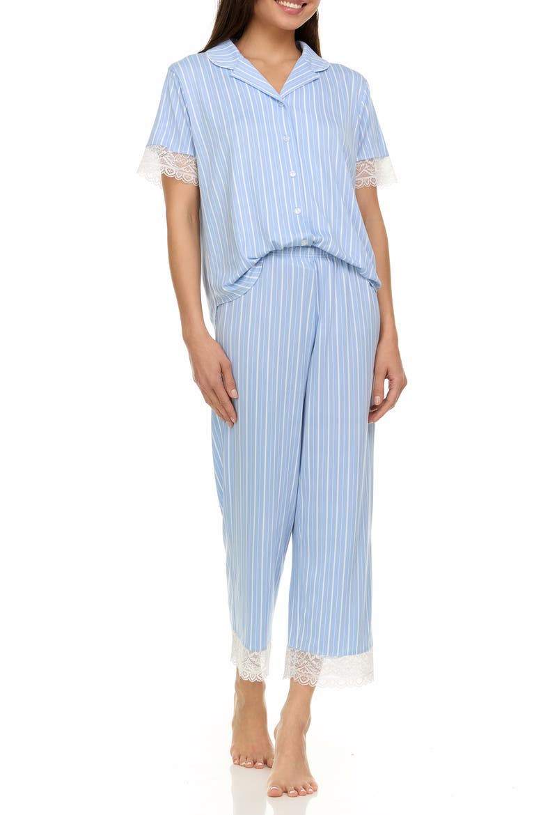 Janelle Notched Lace Crop Pajamas, Alternate, color, BLUE
