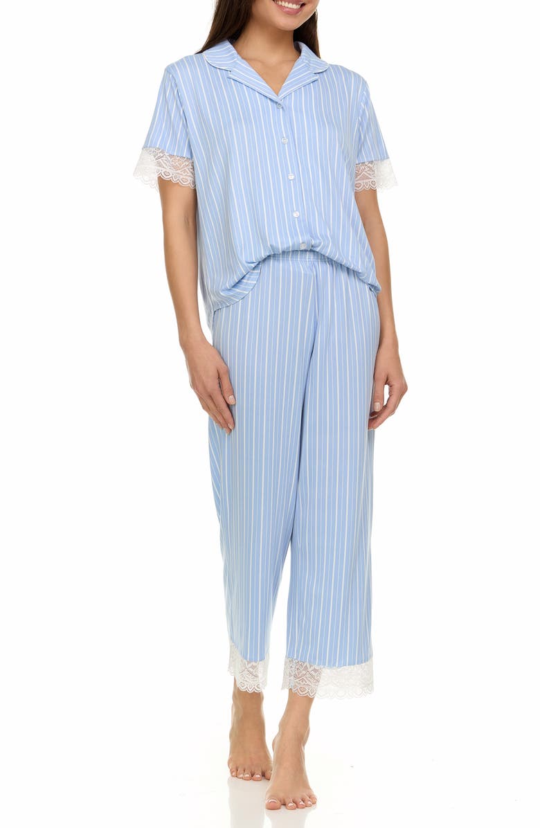 Flora By Flora Nikrooz Janelle Notched Lace Crop Pajamas, Alternate, color, Blue