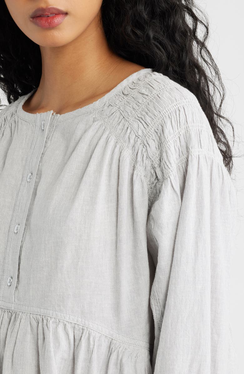 Free People Alana Linen & Cotton Blend Babydoll Tunic, Alternate, color, Blue And White Combo