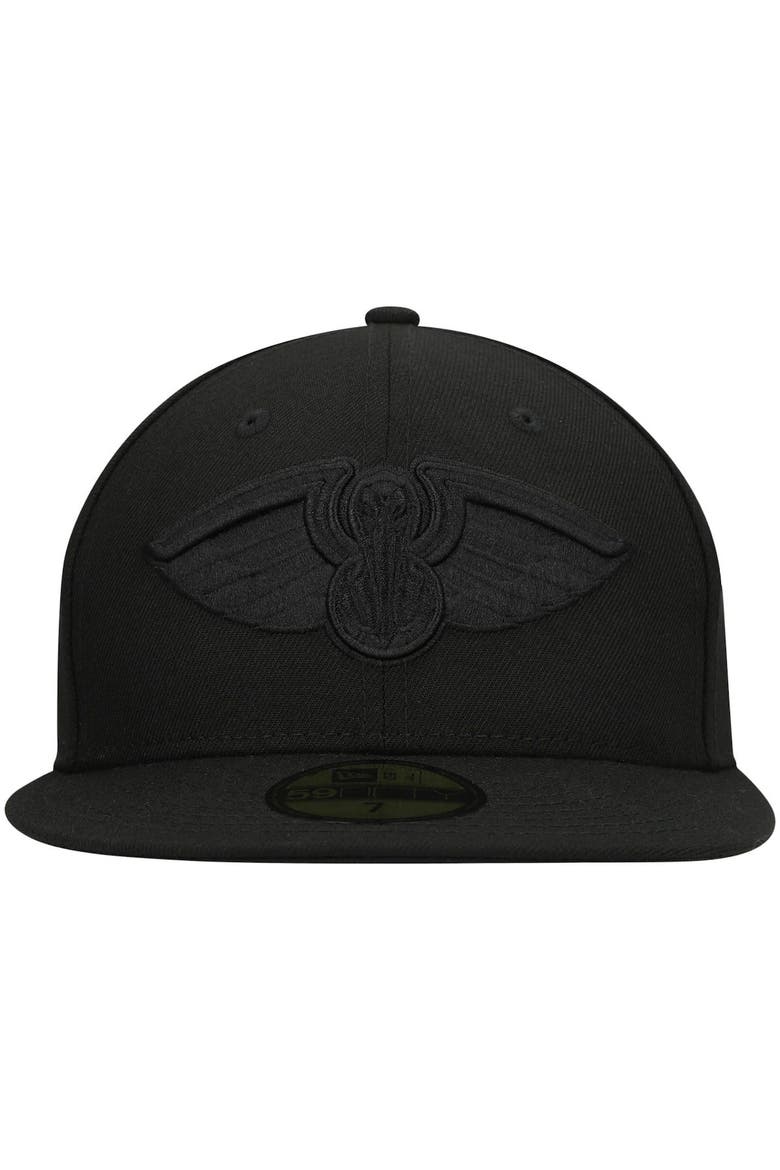 Men's New Era New Orleans Pelicans Black On Black 59FIFTY Fitted Hat, Alternate, color, Black