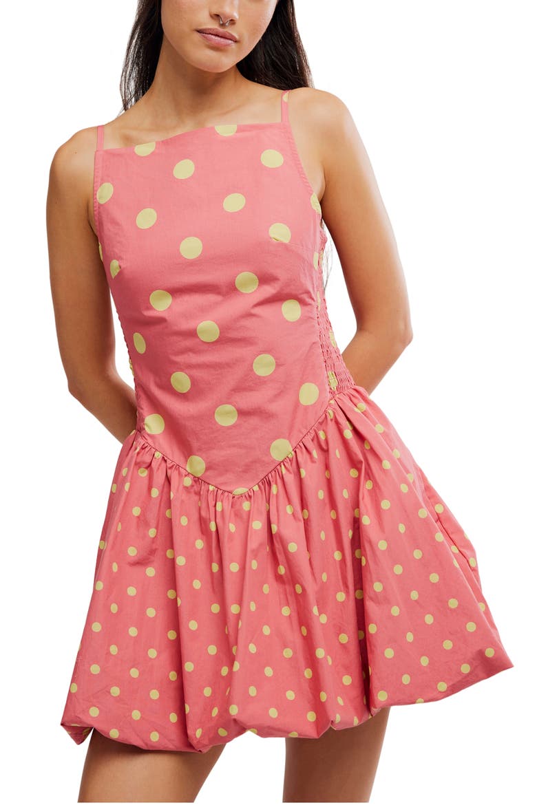 Misty Polka Dot Bubble Hem Minidress, Alternate, color, RED COMBO