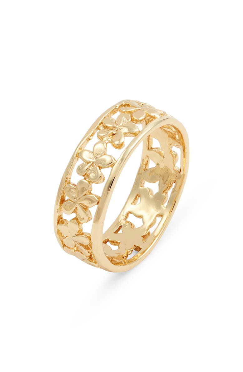 Kiara by Ki-Ele Melia Plumeria Band Ring, Main, color, Gold