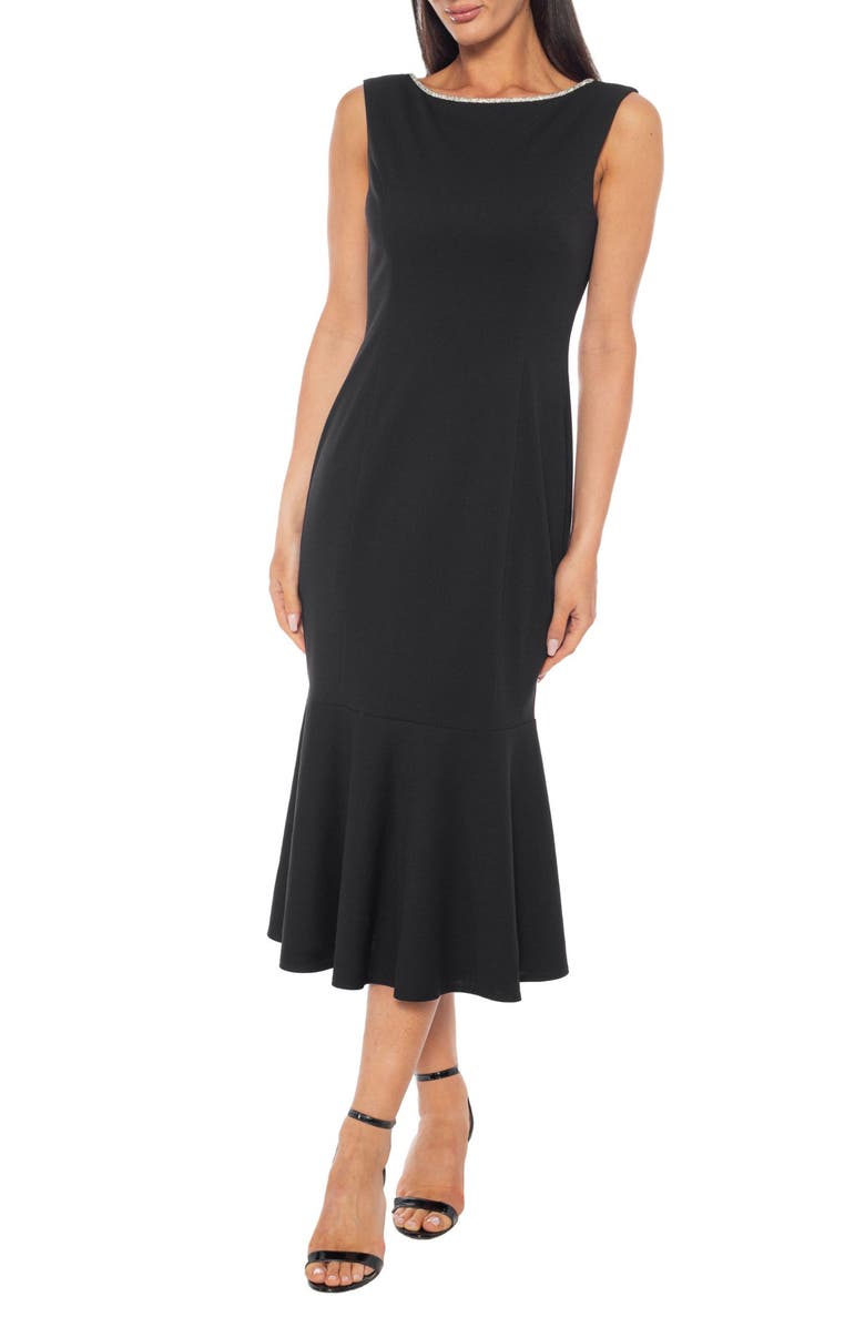 Marina Rhinestone Bow Back Midi Dress, Main, color, Black