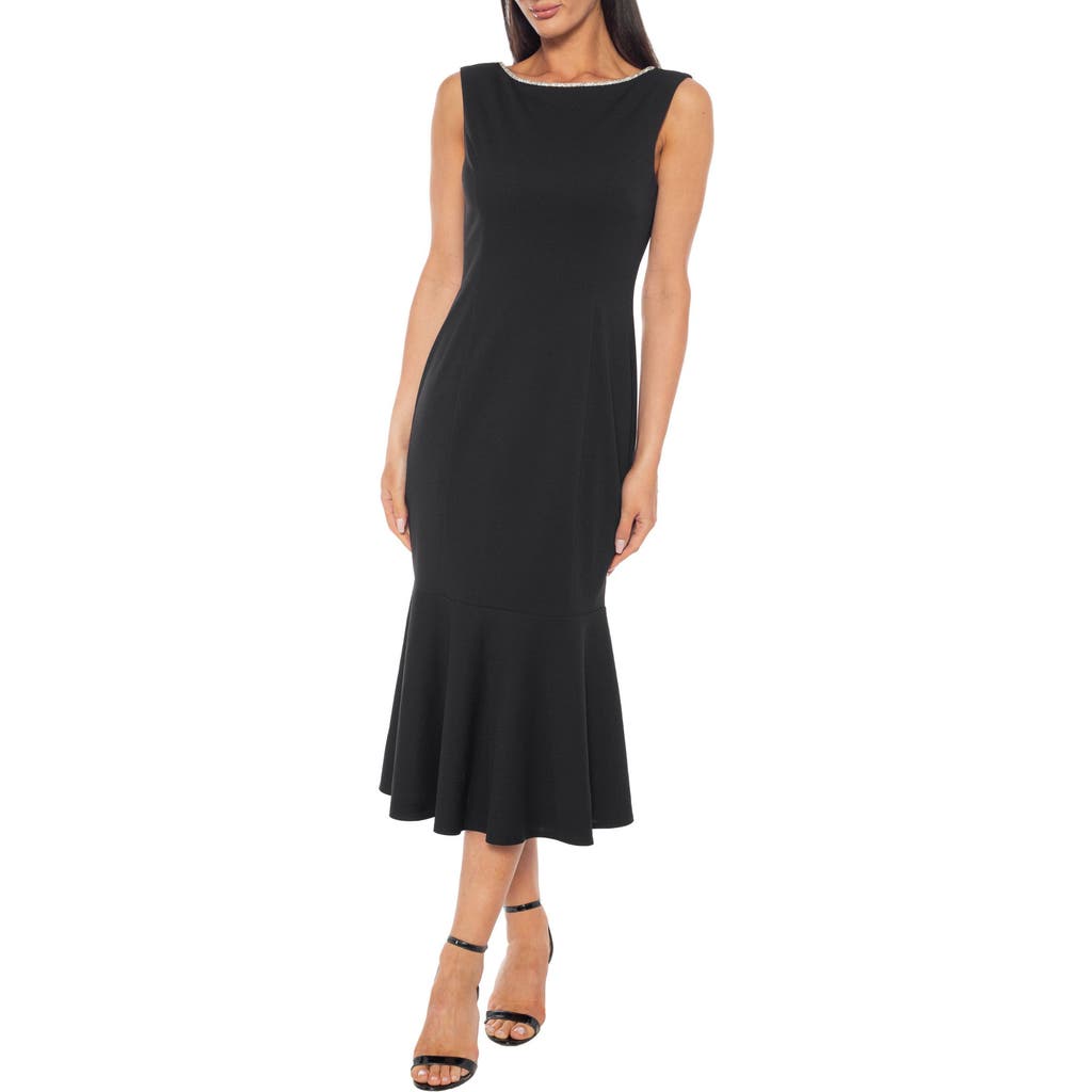 Marina Rhinestone Bow Back Midi Dress In Black