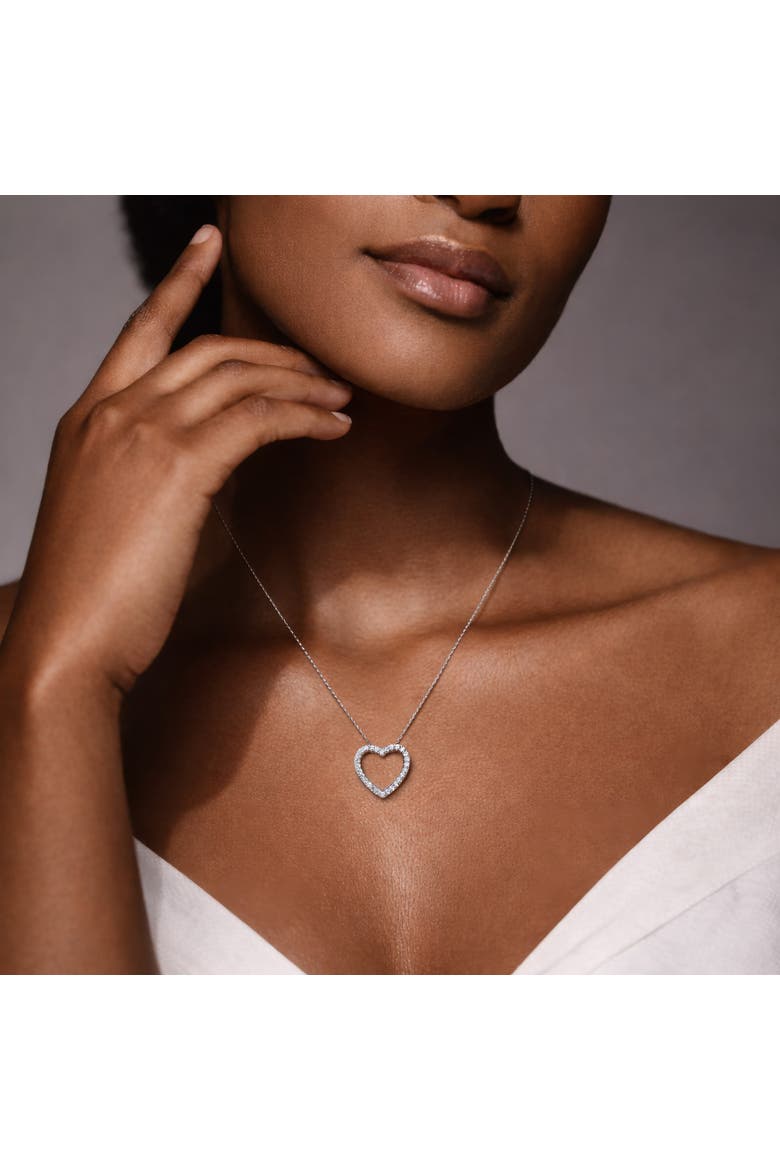 Lab-Grown Diamond Heart Necklace Sterling Silver, Alternate, color, Sterling silver