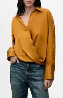 MANGO Wrap Front Satin Top