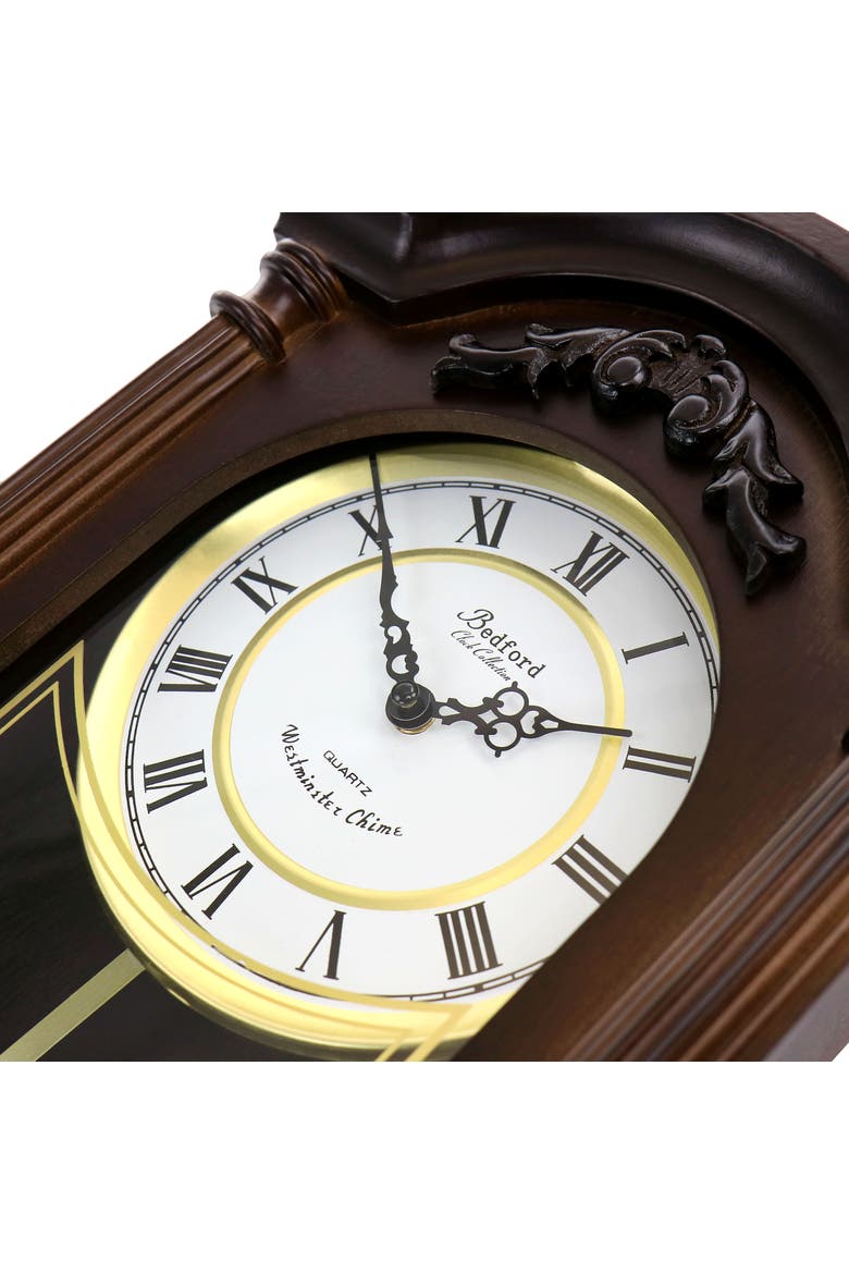 Noah 22in Chestnut Wood Chiming Pendulum Wall Clock, Alternate, color, Chestnut