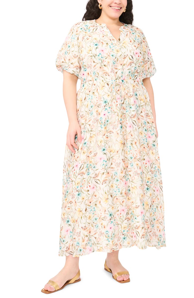 Vince Camuto Print Puff Sleeve Maxi Dress, Alternate, color, Antique White