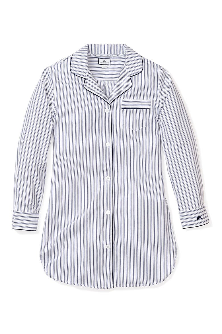 Navy French Ticking Stripe Cotton Nightshirt, Alternate, color, NAVY