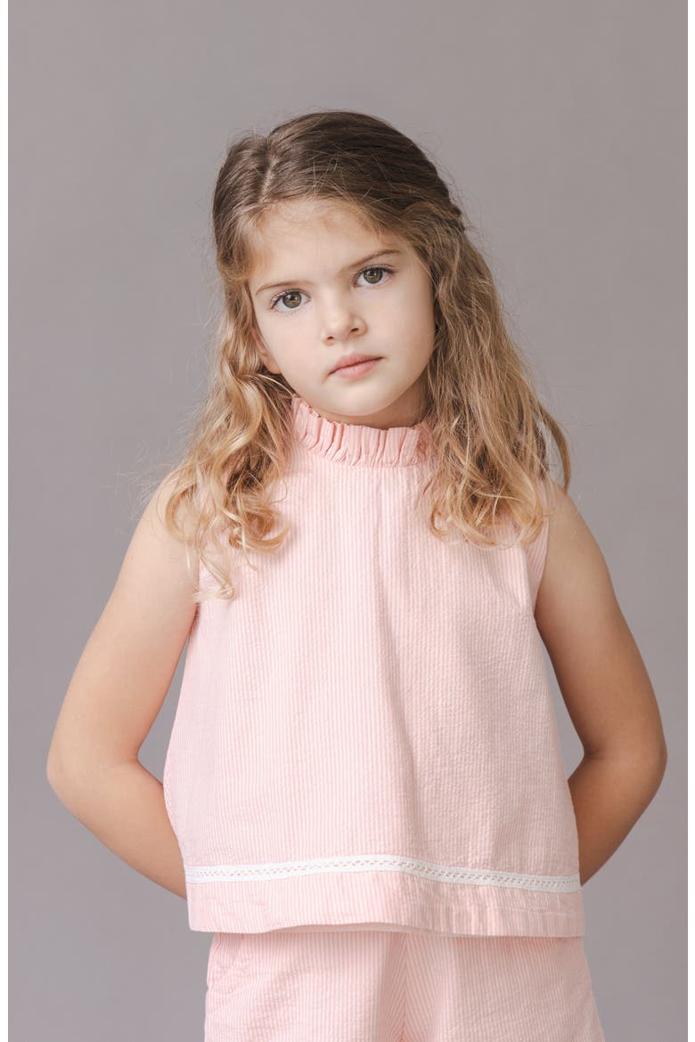 Kids' Organic Ruffle Neck Seersucker Top, Alternate, color, Tonal Rose Seersucker