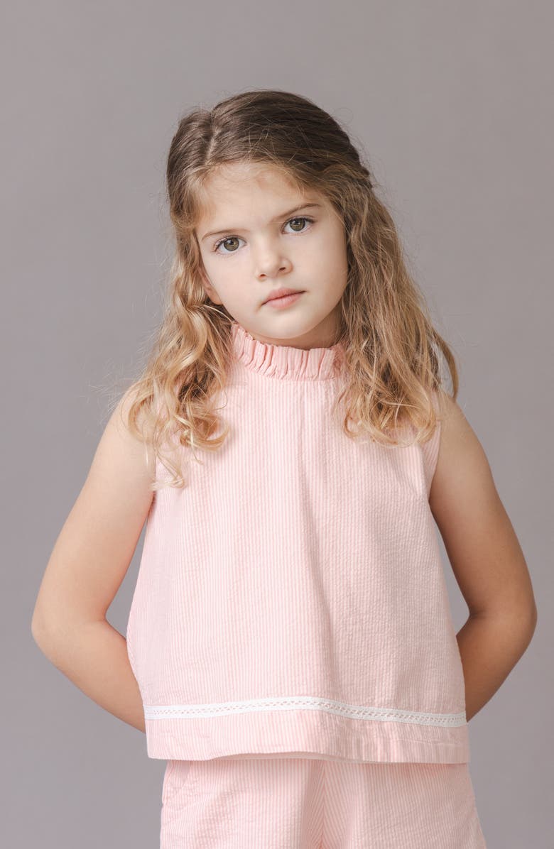 Hope & Henry Kids' Organic Ruffle Neck Seersucker Top, Alternate, color, Tonal Rose Seersucker