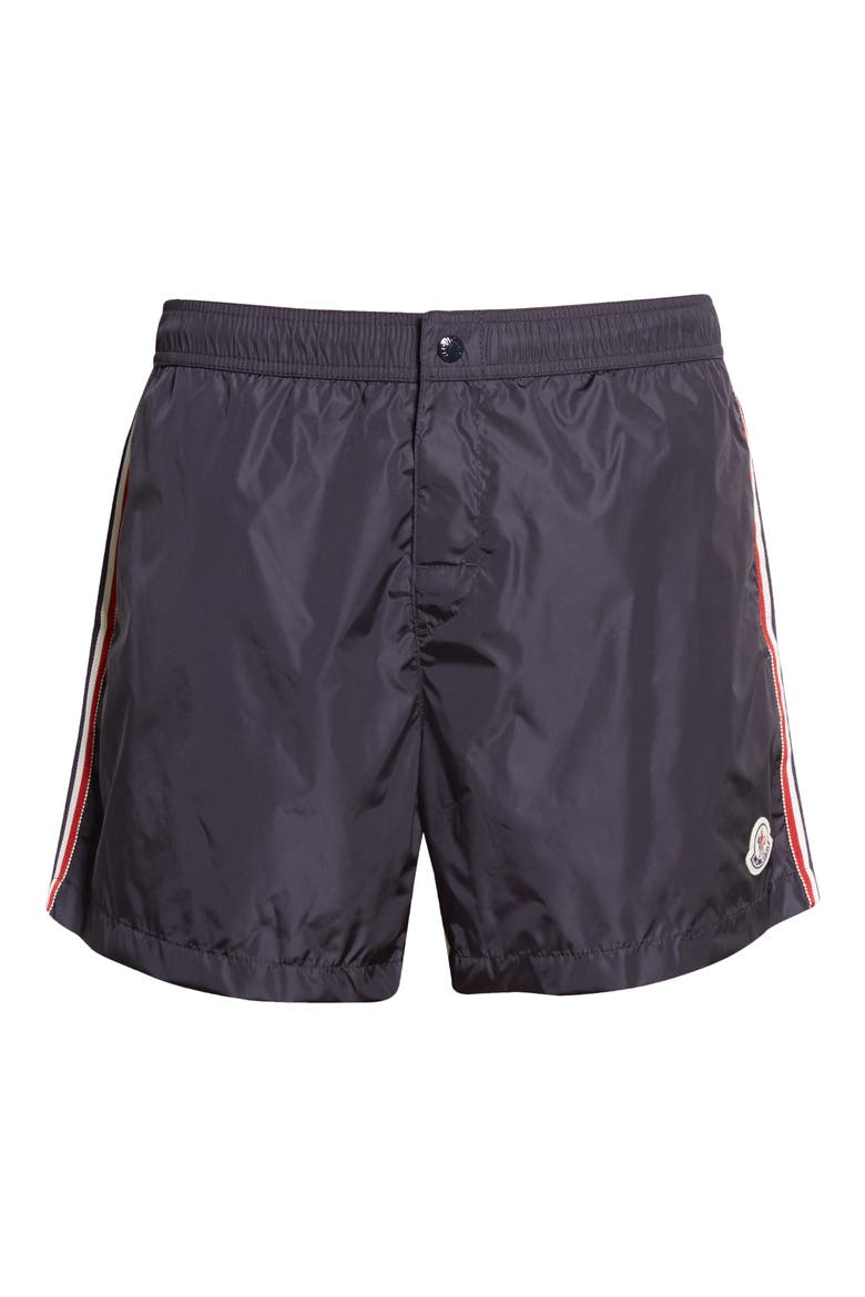 Logo Stripe Swim Trunks, Alternate, color, NAVY