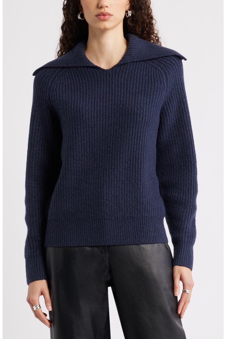Rib Sailor Collar Sweater, Main, color, NAVY NIGHT