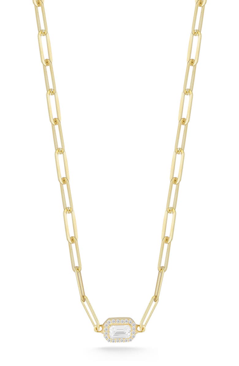 GLAZE JEWELRY Cubic Zirconia Paper Clip Necklace, Main, color, Gold