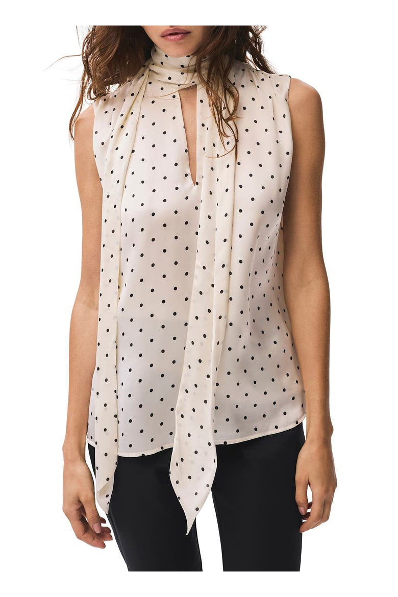 Polka Dot Tie Neck Top, Main, color, Cream