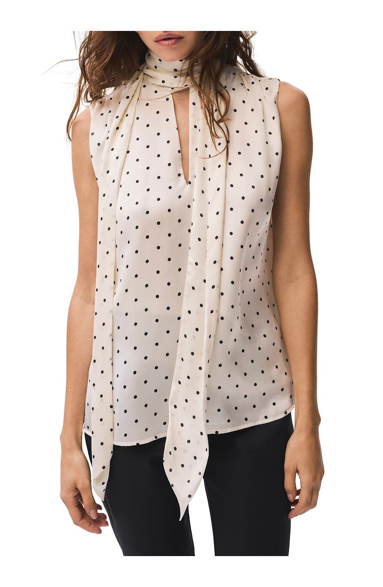 MINT VELVET Polka Dot Tie Neck Top, Main, color, Cream