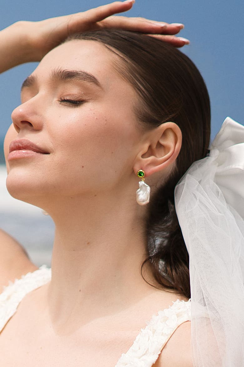 Skyler Freshwater Baroque Pearl Drop Earrings, Alternate, color, Gold/Green