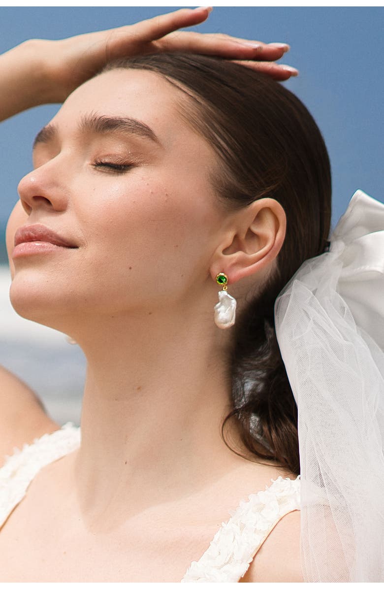 Classicharms Skyler Freshwater Baroque Pearl Drop Earrings, Alternate, color, Gold/Green