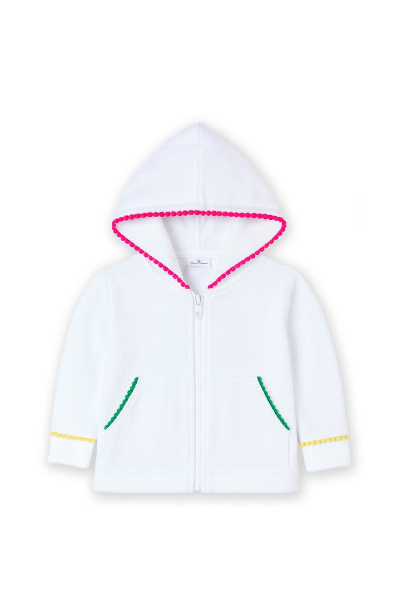 Florence Eiseman Terry Hoodie With Pom Poms, Main, color, White