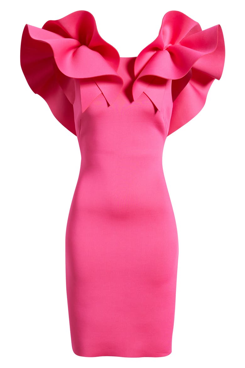 Ruffle Off the Shoulder Scuba Crepe Cocktail Dress, Alternate, color, VIBRANT PINK