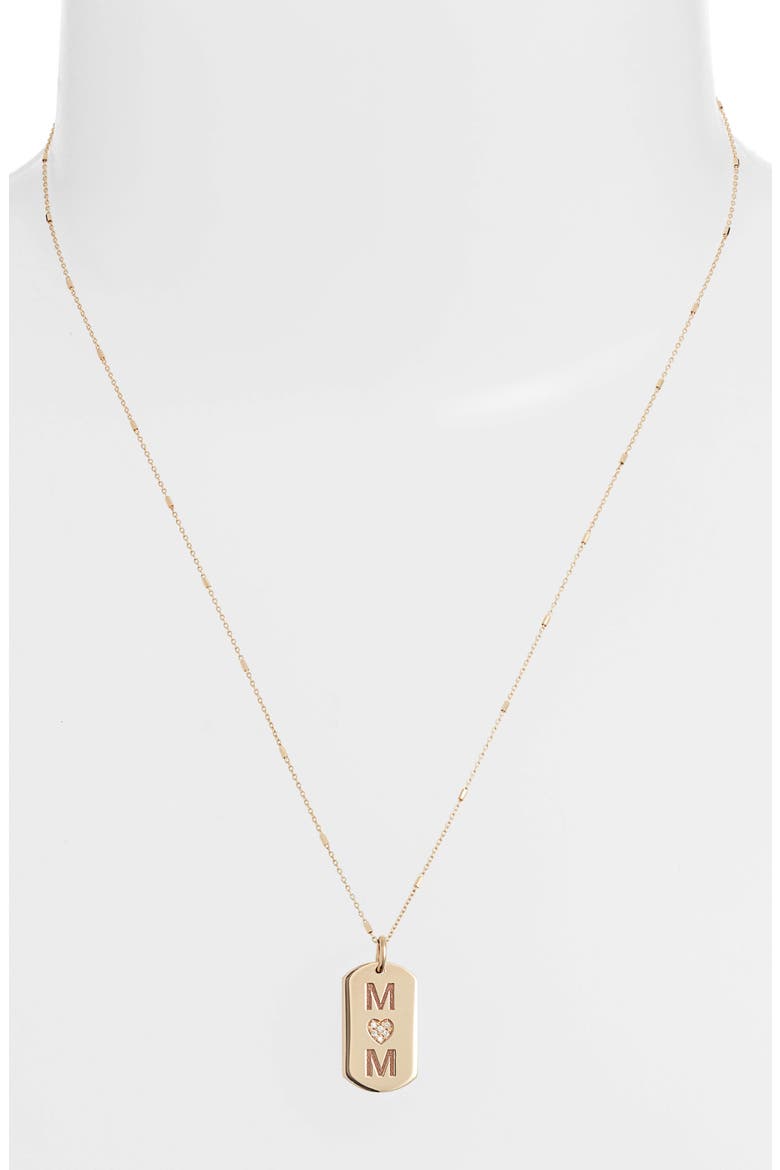 Mom Diamond Dog Tag Necklace, Alternate, color, YELLOW GOLD
