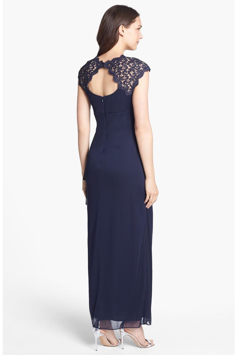 Lace Ruffle Column Gown, Alternate, color, NAVY
