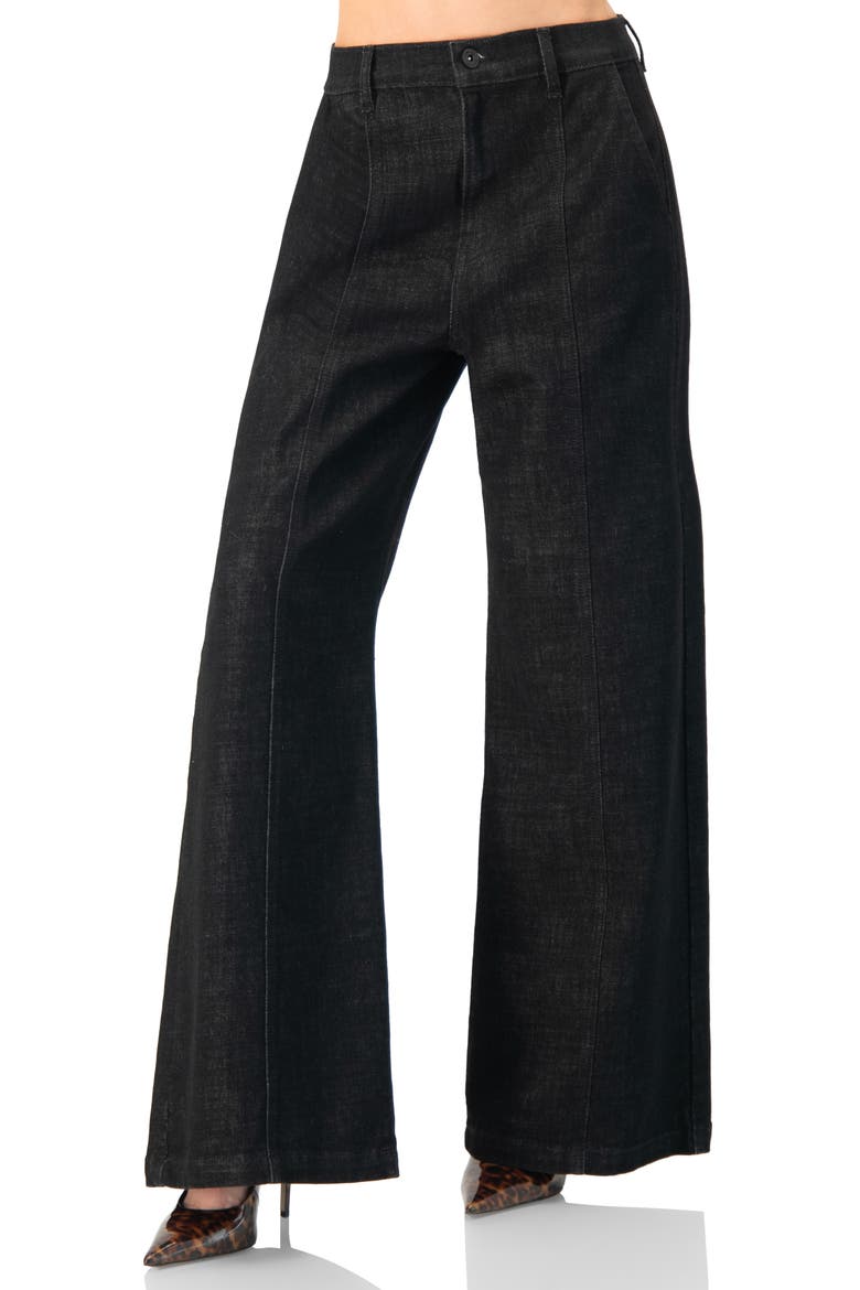 High-Waisted Wide-Leg Denim Jeans, Main, color, Black