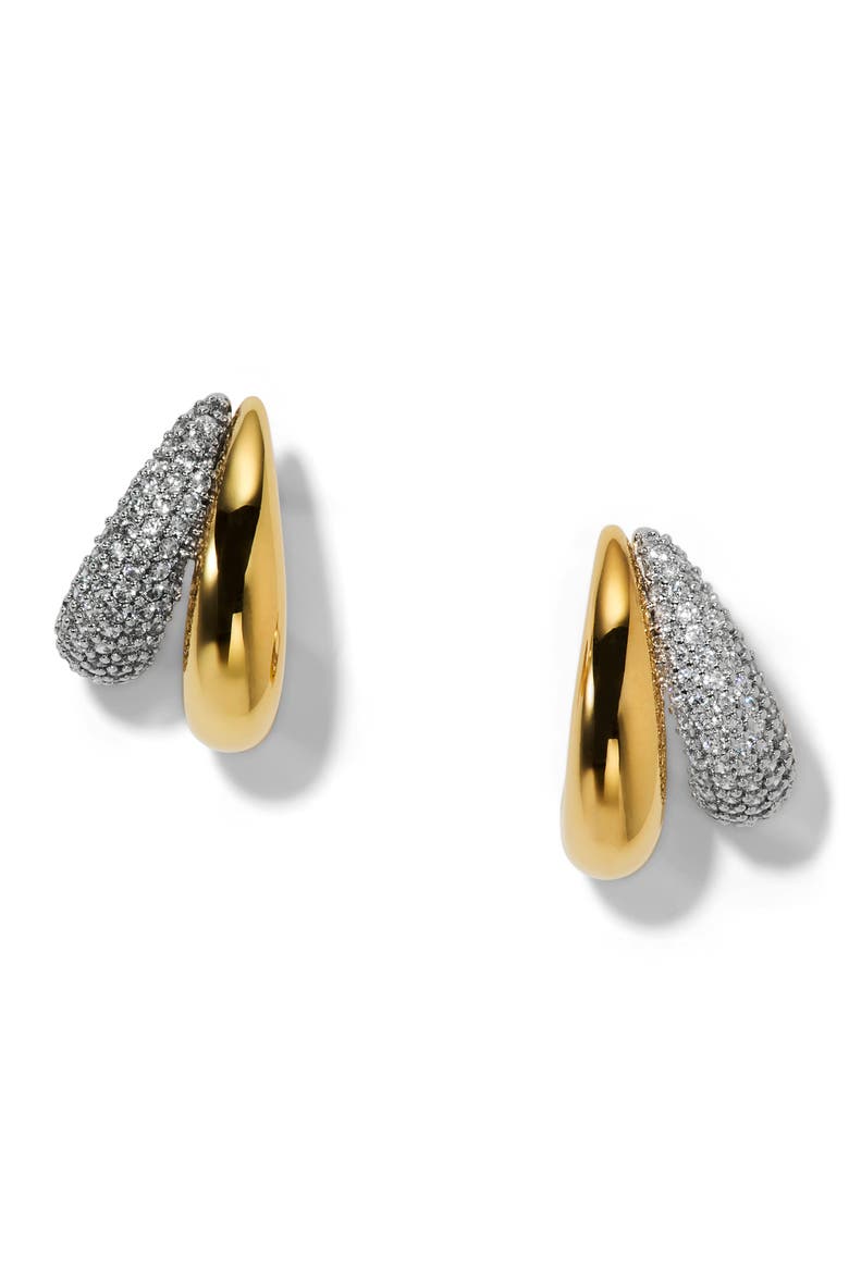 Gemini Two-Tone Pavé Hoop Earrings, Main, color, GOLD
