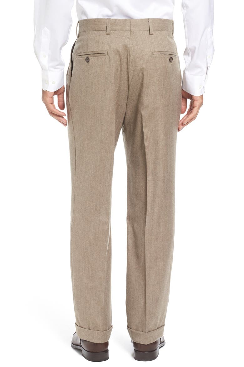 Lightweight Flannel Pleated Classic Fit Dress Trousers, Alternate, color, HEATHER TAN