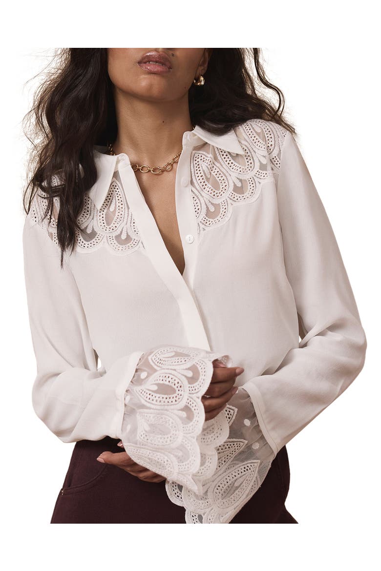 Embroidered Lace Trim Blouse, Main, color, Cream