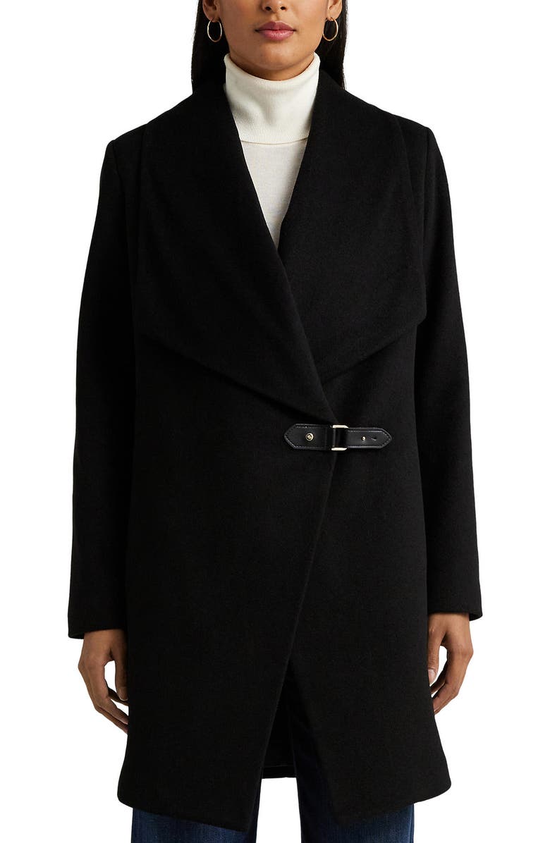 Lauren Ralph Lauren Buckle Front Wool Blend Coat, Alternate, color,