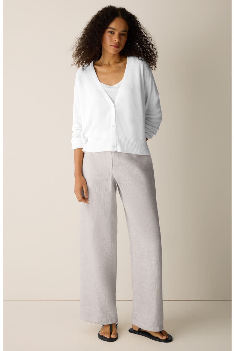 V-Neck Organic Linen & Organic Cotton Cardigan, Alternate, color, WHITE