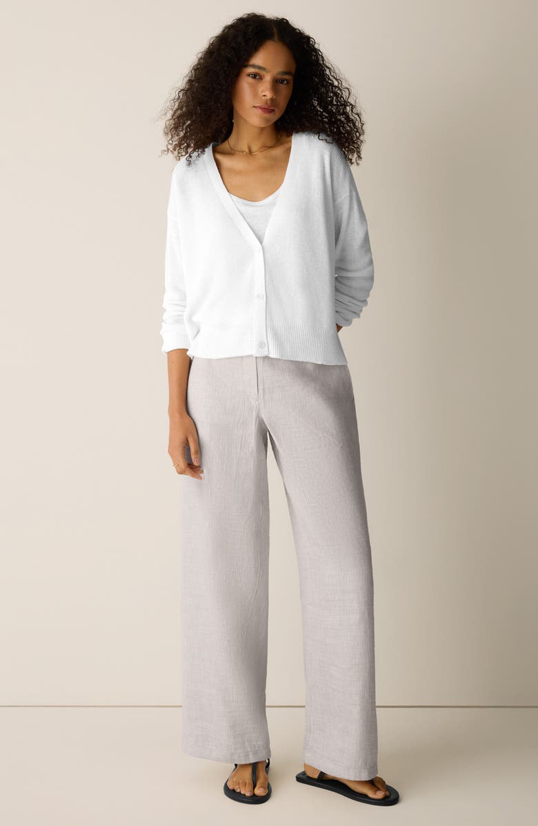 Eileen Fisher V-Neck Organic Linen & Organic Cotton Cardigan, Alternate, color, White