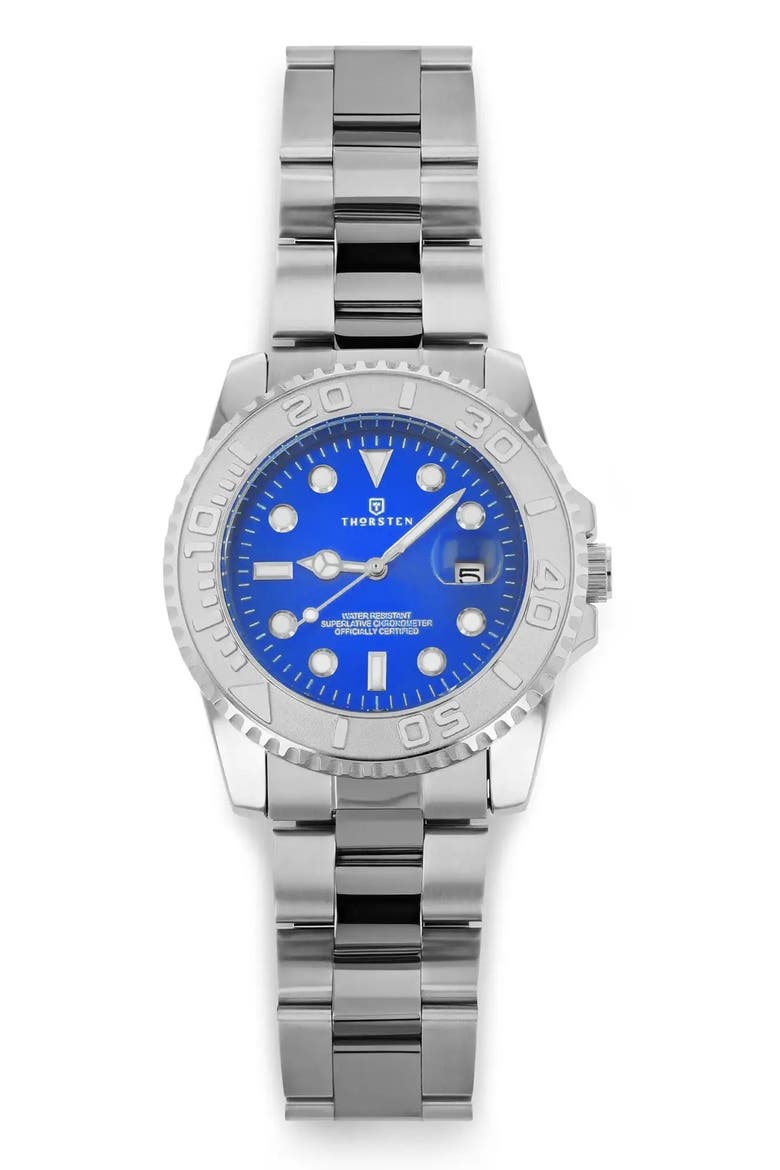 AZOR Silver Band Watch, Main, color, Blue Dial