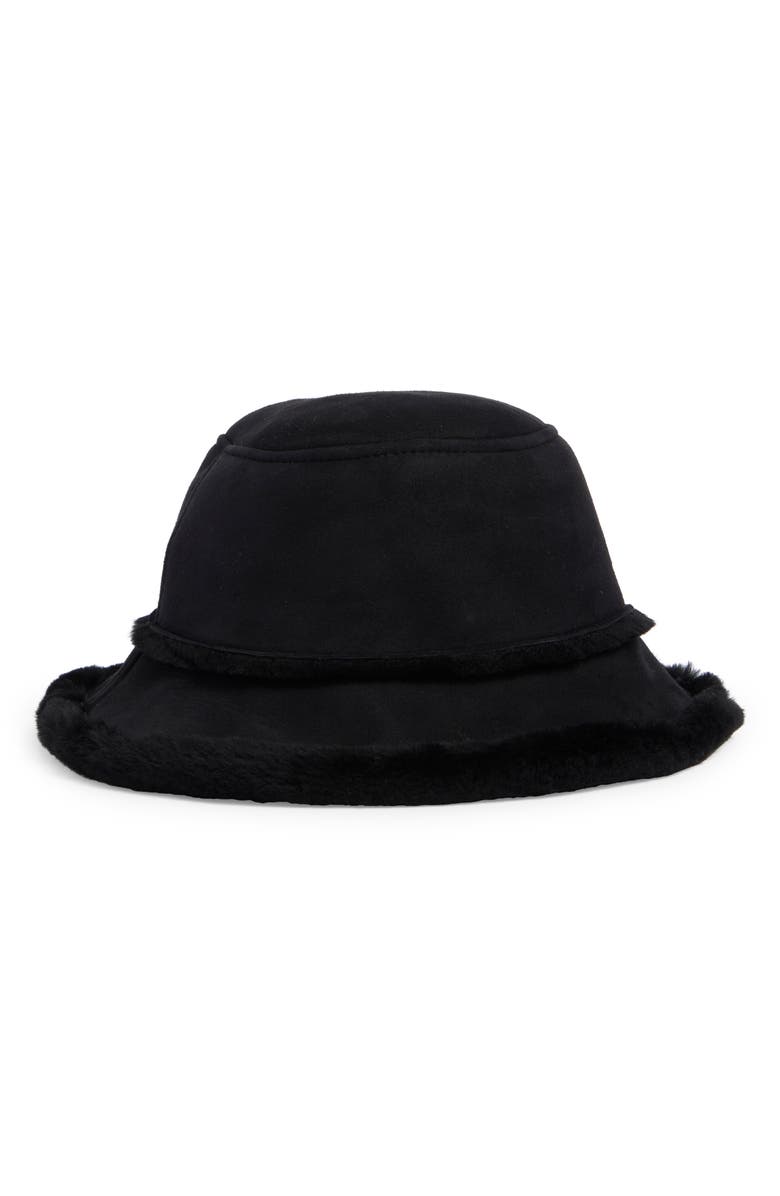 UGG<sup>®</sup> Sheepskin Genuine Shearling Trimmed Bucket Hat, Alternate, color, Black