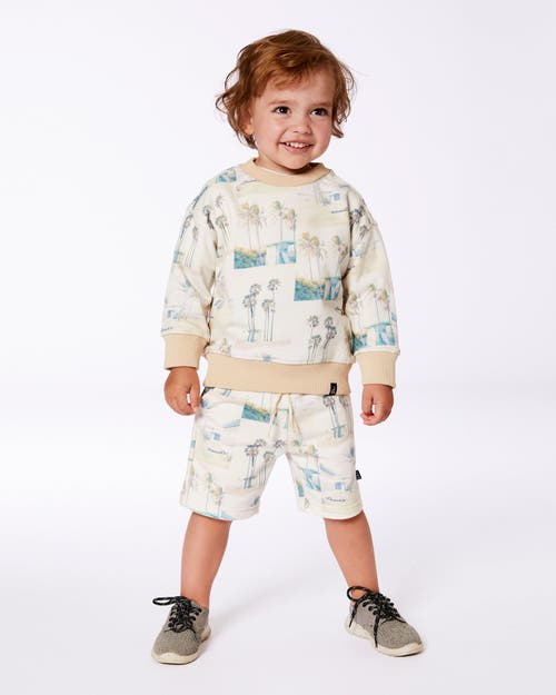 DEUX PAR DEUX DEUX PAR DEUX LITTLE BOY'S PRINTED PULLOVER SWEATSHIRT BEIGE PALM TREE AND TEAL 
