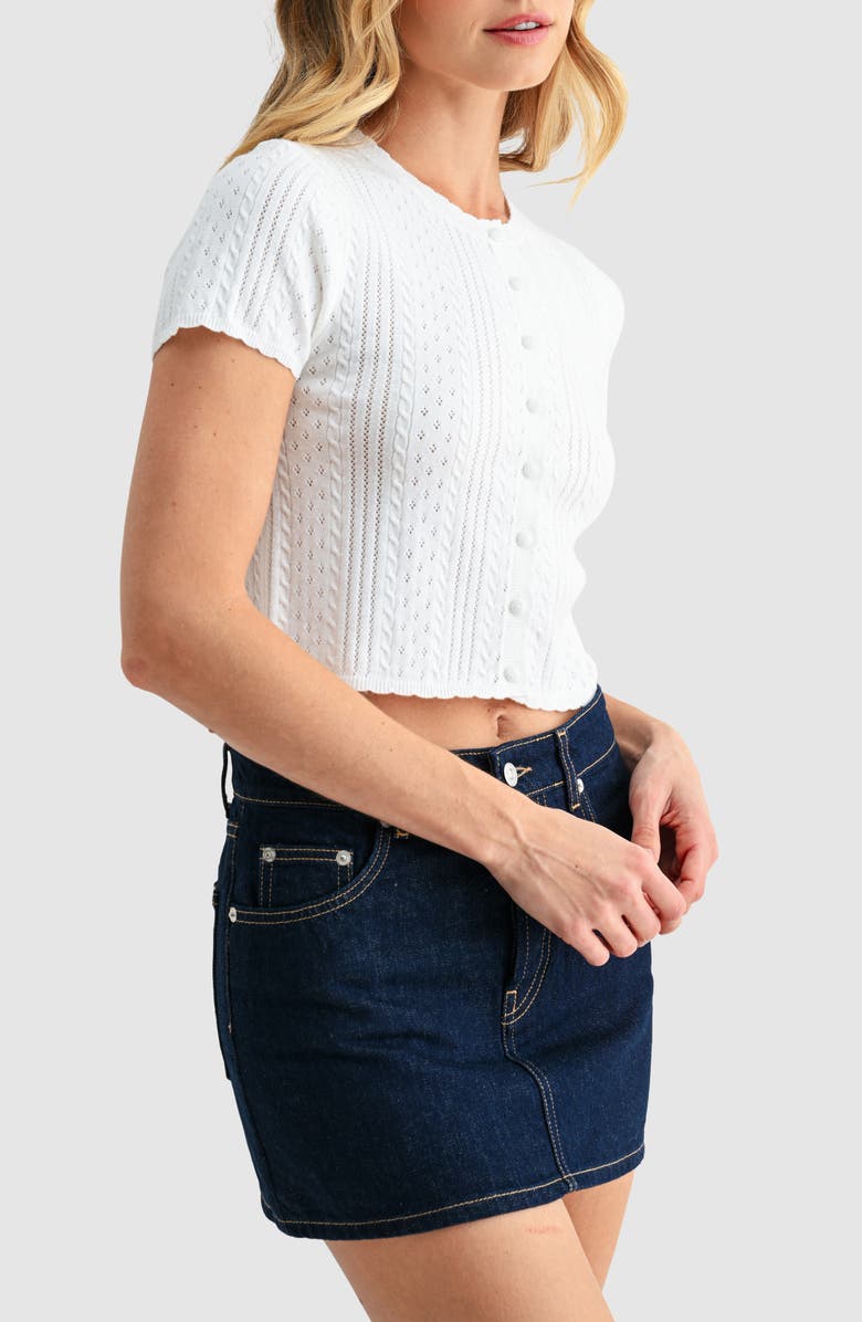 All in Favor Pointelle Crop Sweater, Alternate, color, Off White