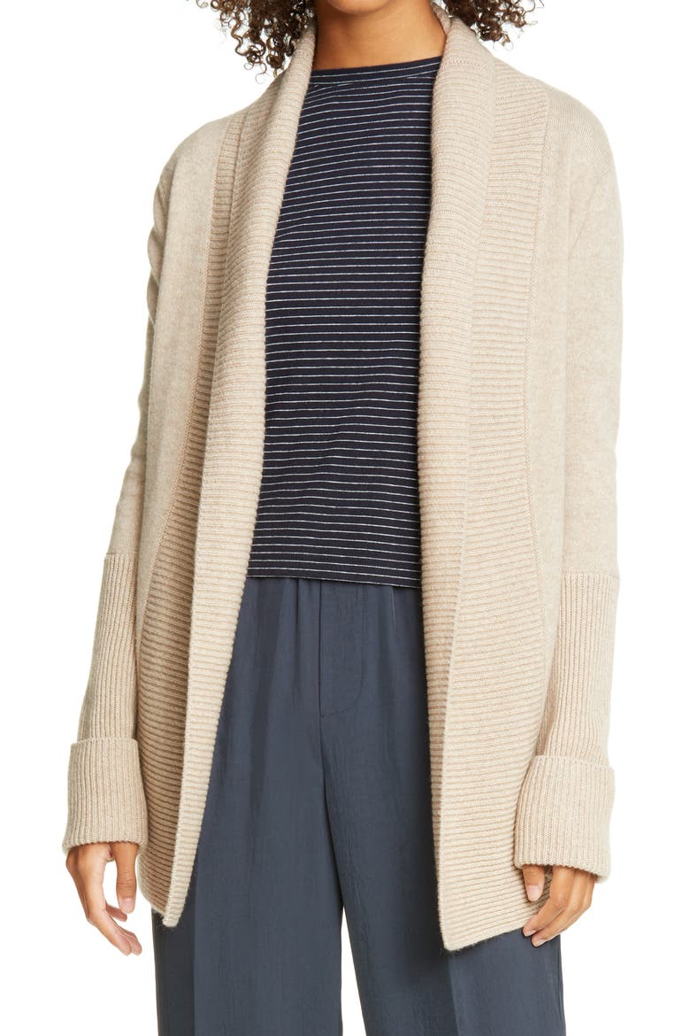Rib Front Wool & Cashmere Cardigan, Main, color, LIGHT HEATHER MARZIPAN
