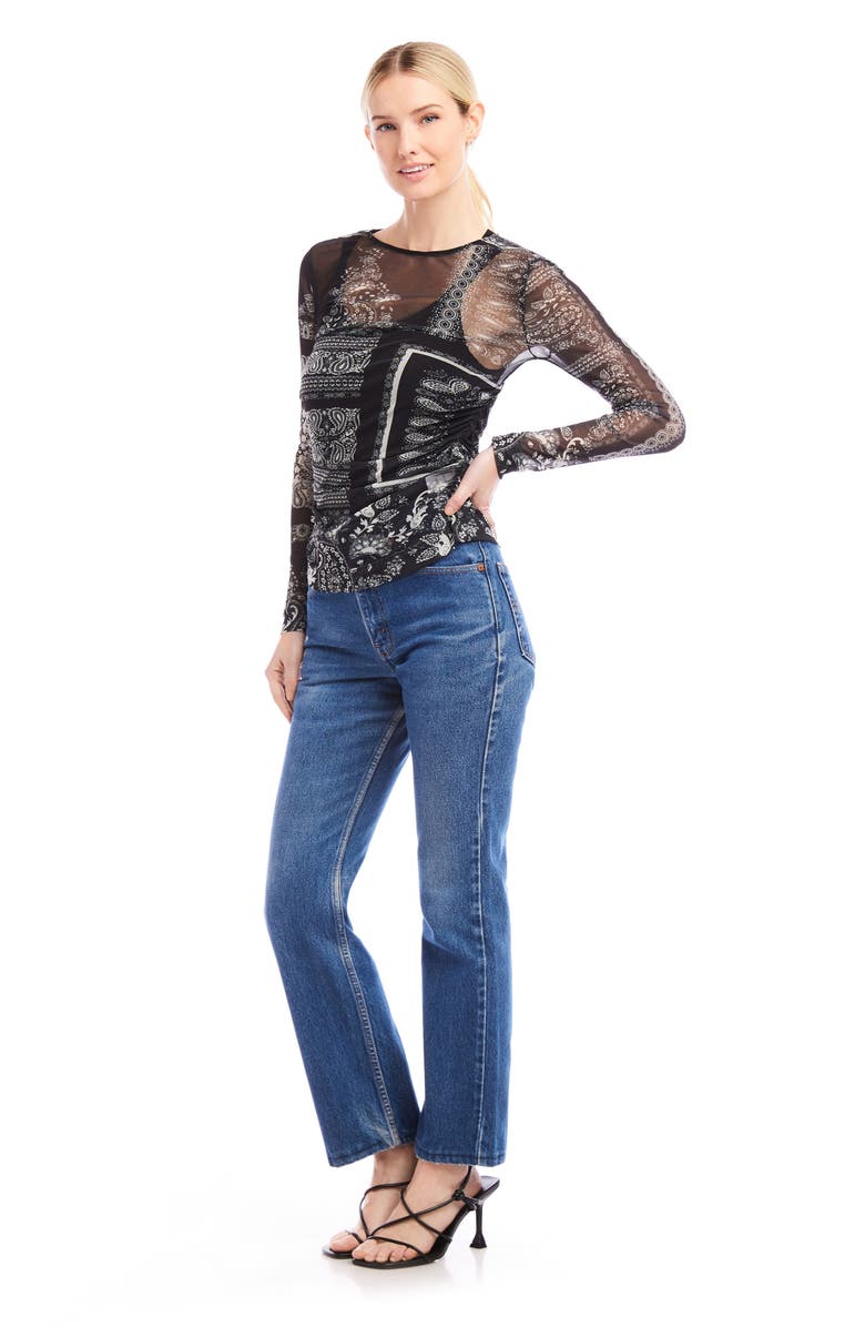 FIFTEEN TWENTY Alina Long Sleeve Ruched Mesh Top, Alternate, color,