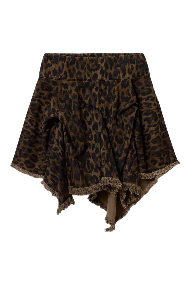 Crissy Leopard Print Gathered Denim Skirt, Alternate, color, LEAPORD BROWN