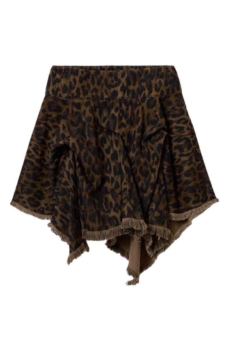 AllSaints Crissy Leopard Print Gathered Denim Skirt, Alternate, color, Leapord Brown