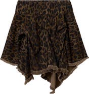 AllSaints Crissy Leopard Print Gathered Denim Skirt