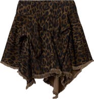 AllSaints Crissy Leopard Print Gathered Denim Skirt