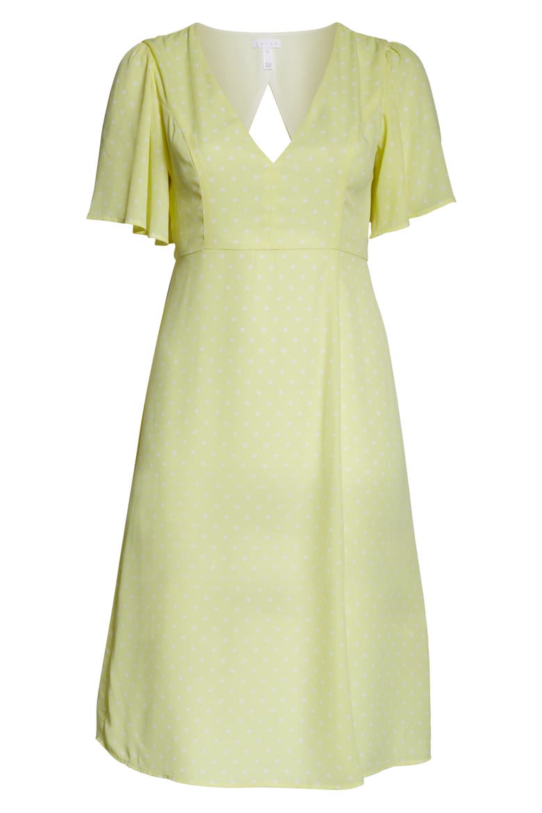 Flutter Sleeve Midi Dress, Alternate, color, YELLOW MERINGUE DOT