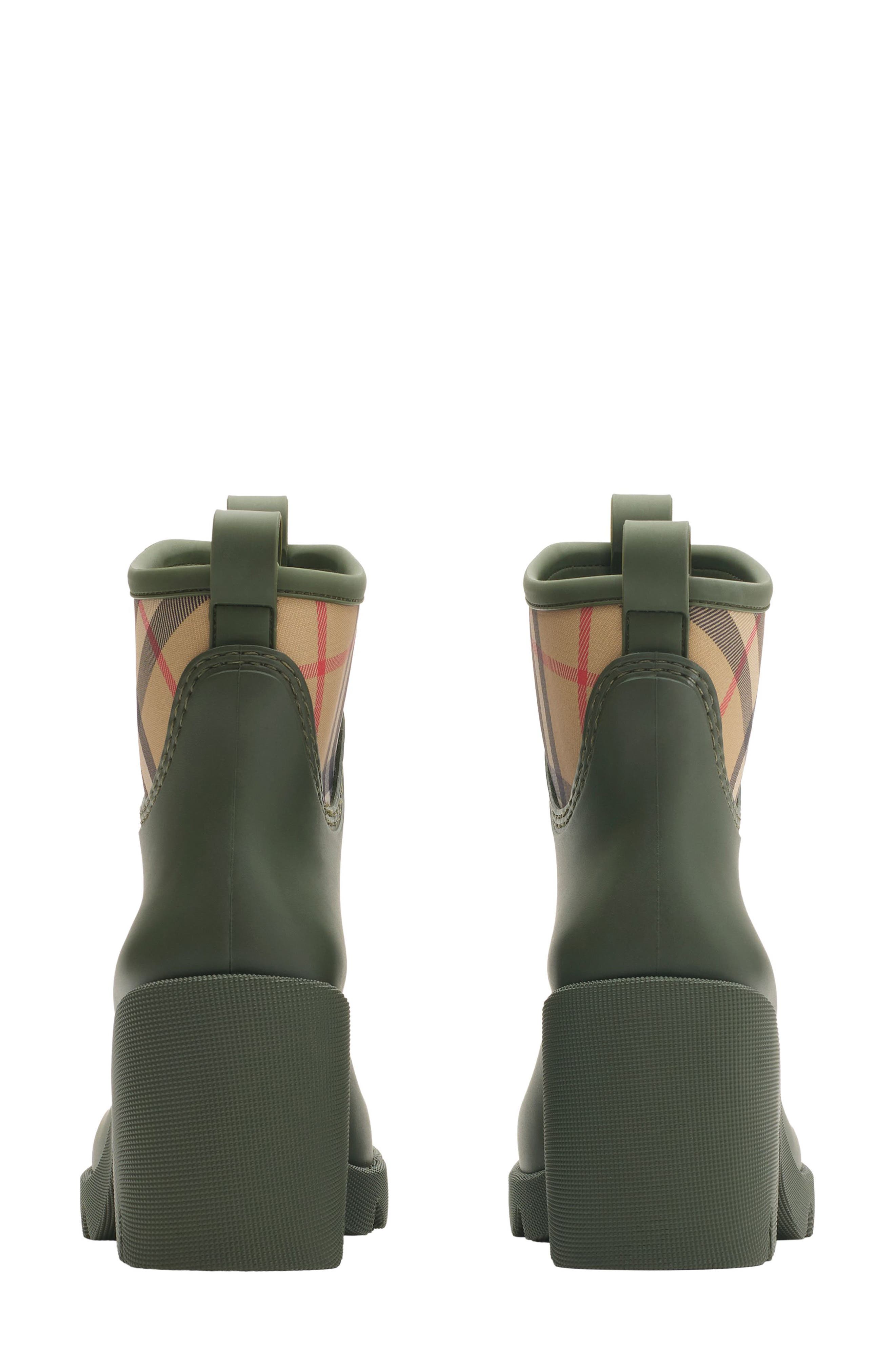 Burberry Marsh Stamp Heel Rain Boots, Alternate, color, Loch