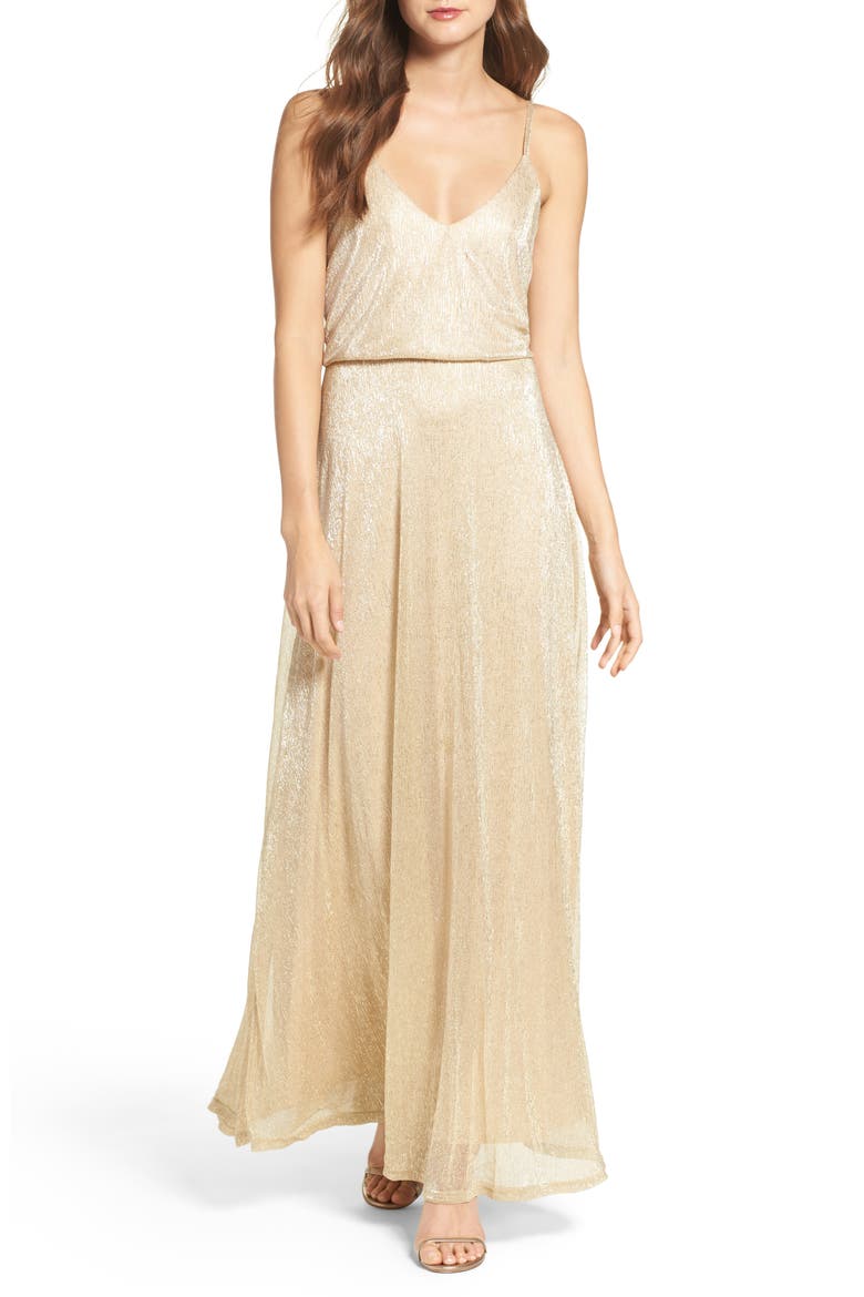 Blouson Shimmer Gown, Main, color, TAUPE GOLD
